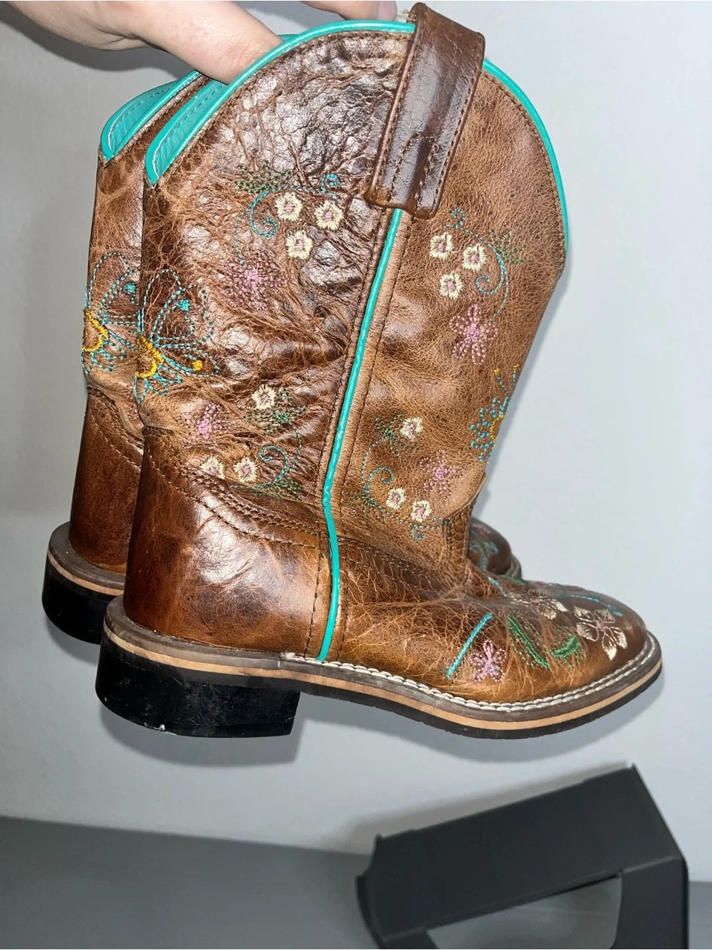 Smoky Mountain Kid Antique Floral Embroidery Leather SquareToe Cowboy Boots 13.5